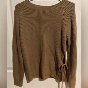 SHEIN Brown Crewneck Knit Sweater with Side Tie